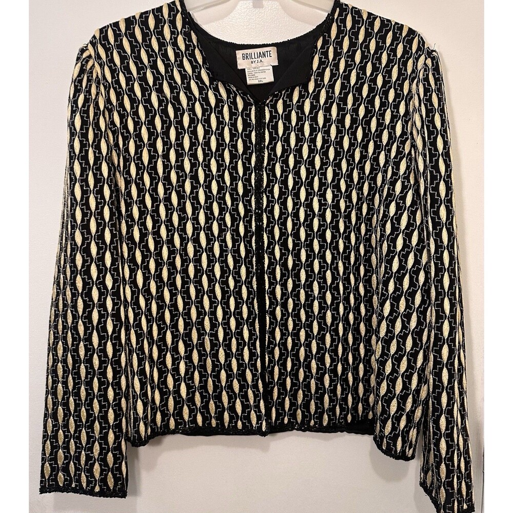 Brilliante by J.A. Black Gold Silk Blouse XXL Geometric Evening Top